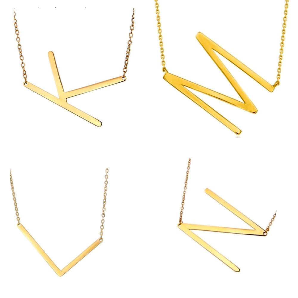 🍒3/$30 New Gold Block Monogram Necklace - Picture 5 of 10